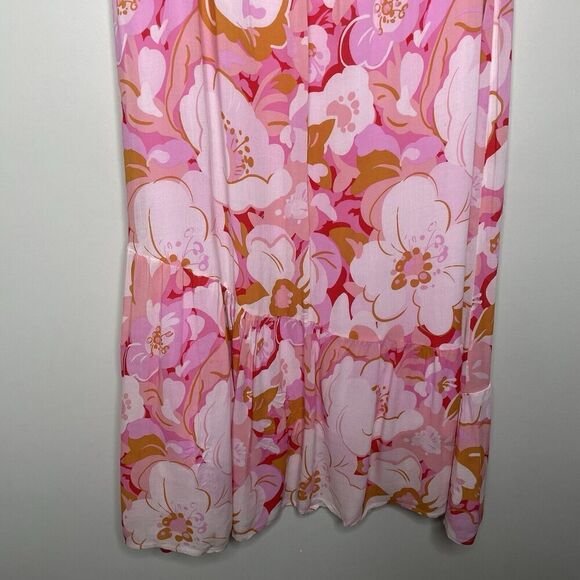 MINKPINK Josie Maxi Skirt Women Large Pink Floral 100% Viscose Lined - Picture 12 of 16